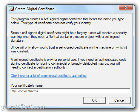 Направите дигитални цертификат са сопственим потписом у програму Оффице 2010