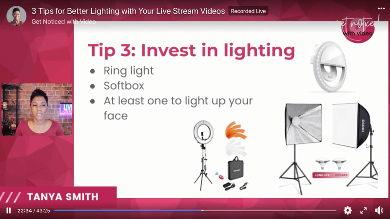 снимак екрана савета за видео осветљење за побољшање преноса уживо