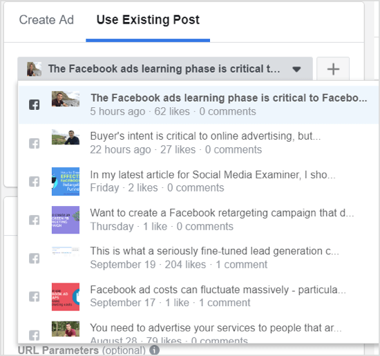 Кликните стрелицу надоле и одаберите свој пост из падајућег менија постова на вашој Фацебоок страници.
