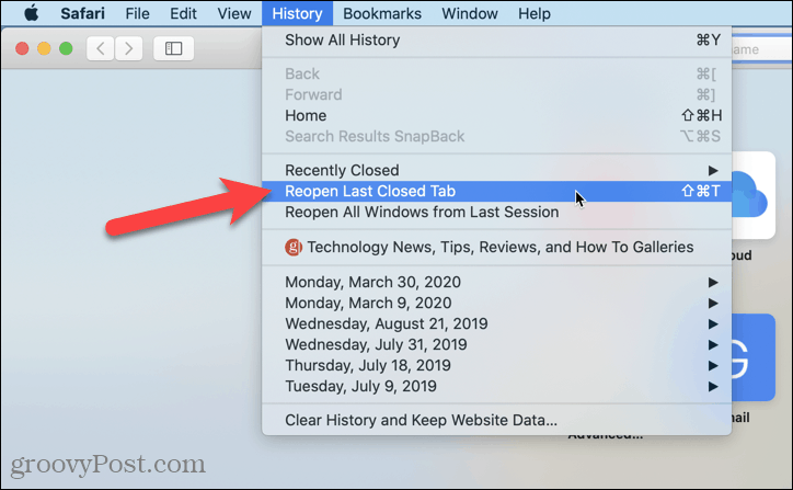 Поново отворите последњу затворену картицу у Сафарију
