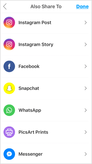Мобилне апликације попут ПицсАрт омогућавају вам да делите своју фотографију на Инстаграму, Фацебоок-у и другим платформама.