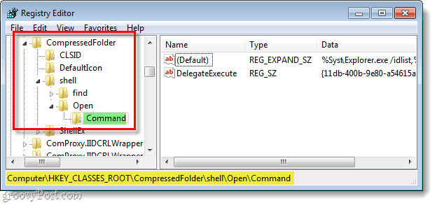 кључ регистрацијске датотеке за проширење командне датотеке