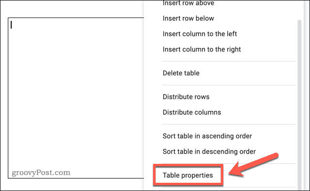 Приступ менију са опцијама табеле у Гоогле документима