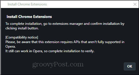 Инсталирајте Опера Инсталирајте Цхроме Ектенсион потврдите