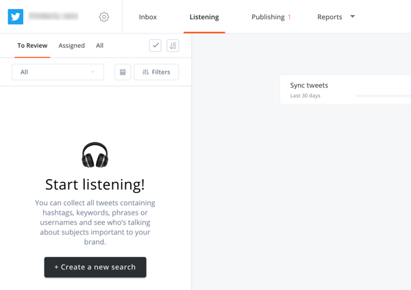 Како користити Агорапулсе за слушање на друштвеним мрежама, корак 2 креирајте нову претрагу на картици за слушање.