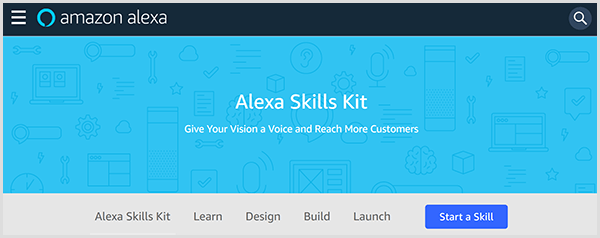 Веб страница Амазон Алека Скиллс Кит представља алатку и укључује картице на којима можете да научите, дизајнирате, направите и покренете вештину за Алека. 