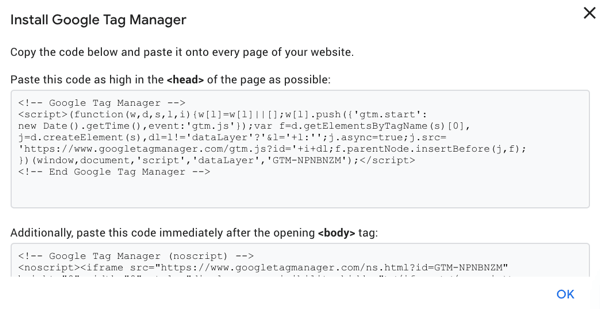 Користите Гоогле Таг Манагер са Фацебоок-ом, корак 2, код за Гоогле Таг Манагер
