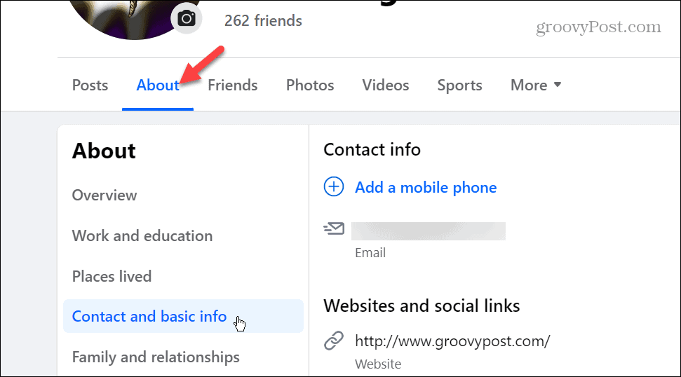 Картица за контакт и основне информације на Фејсбук профилу