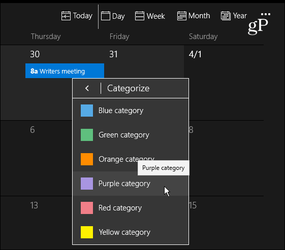 Календар категорија боја