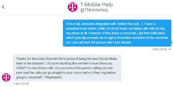 Представник корисничке службе Т-Мобилеа био је у могућности да комуницира са мном један на један и није укључен у мој проблем.