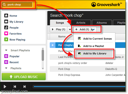 додајте претражене песме у вашу музичку библиотеку Гроовесхарк