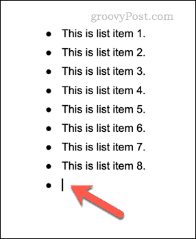 Пример листе за набрајање у Гоогле документима