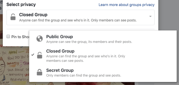 Свака Фацебоок група може бити јавна, затворена или тајна.