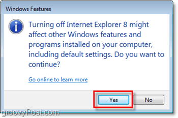 потврдите да заиста желите уклонити Интернет Екплорер 8, искључите га!