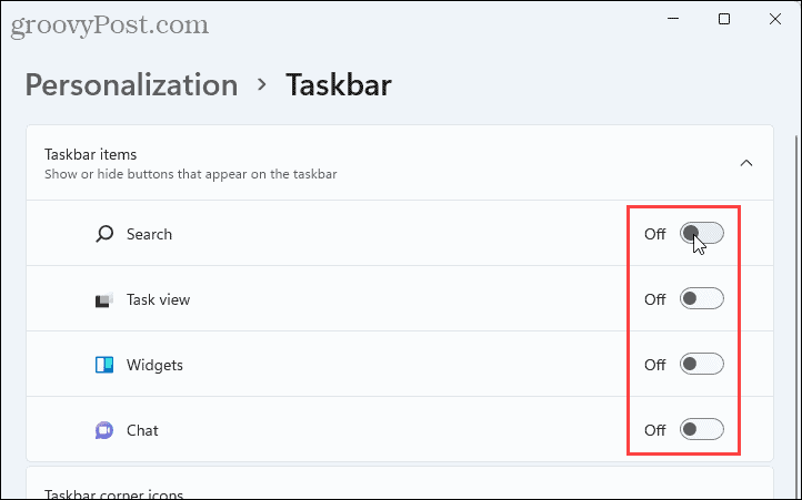 Сакриј ставке на траци задатака у оперативном систему Виндовс 11