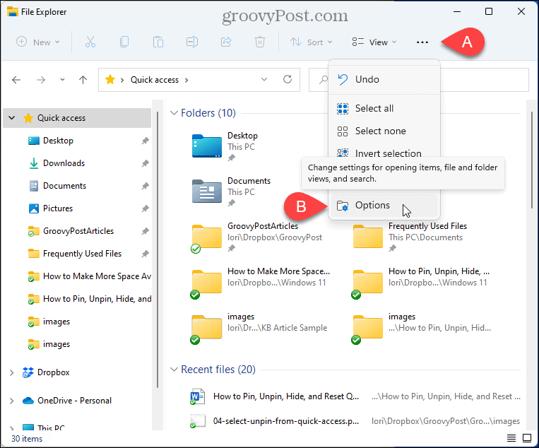 Изаберите Опције у Филе Екплорер-у