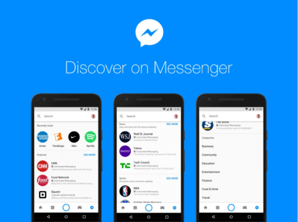 Фацебоок-ово ново чвориште Дисцовер у оквиру Мессенгер платформе омогућава људима да претражују и проналазе ботове и предузећа у Мессенгер-у.