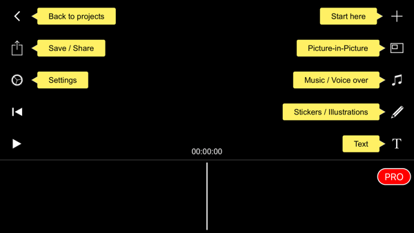 Направите Филммакер Про Инстаграм причу корак 2. који приказује опције алата.