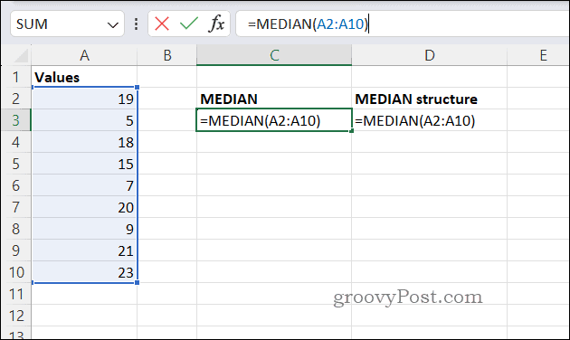 Пример формуле МЕДИАН у Екцел-у