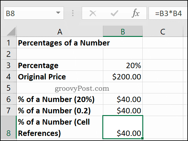 Проценти броја, приказани у Мицрософт Екцел-у
