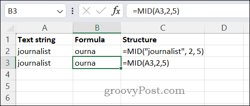 Коришћење функције МИД у Екцел-у