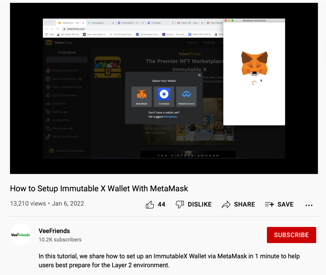 слика МетаМаск инструктивног ИоуТубе видеа на ВееФриендс каналу