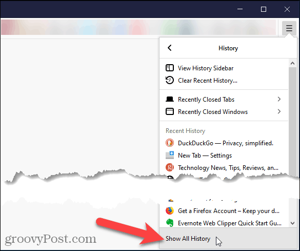 Изаберите Прикажи сву историју у Фирефоку