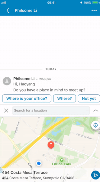 ЛинкедИн је најавио нови додатак својој функцији за размену порука који омогућава корисницима да поделе своју локацију или локацију у близини како би се састали.