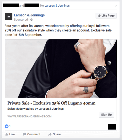 Оглас за ексклузивну продају марке сатова Ларссон & Јеннингс.