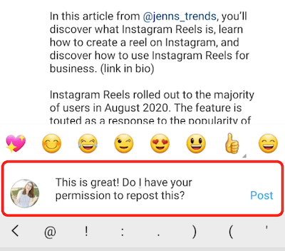 инстаграм пост пример коментар коментар комплимент и тражење дозволе за поновно објављивање садржаја