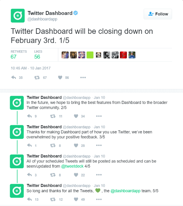 Твиттер ће угасити Твиттер надзорну таблу 3. фебруара 2017.