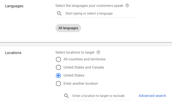 Како поставити ИоуТубе огласну кампању, корак 12, поставити језик и опције приказа локације