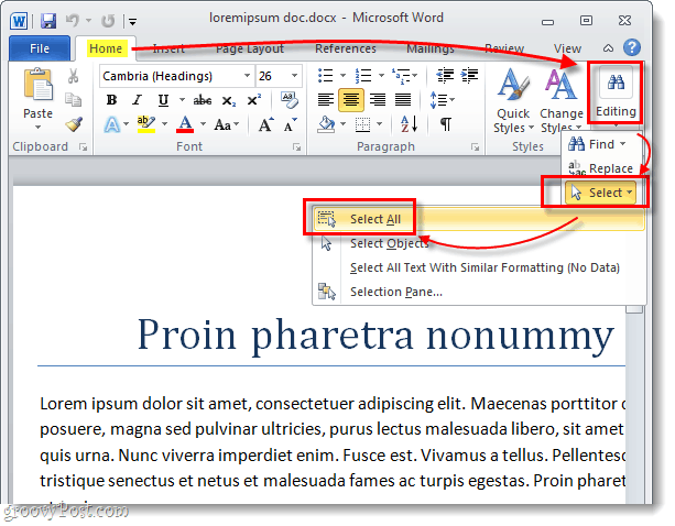 одаберите цео текст у речју документ 2010