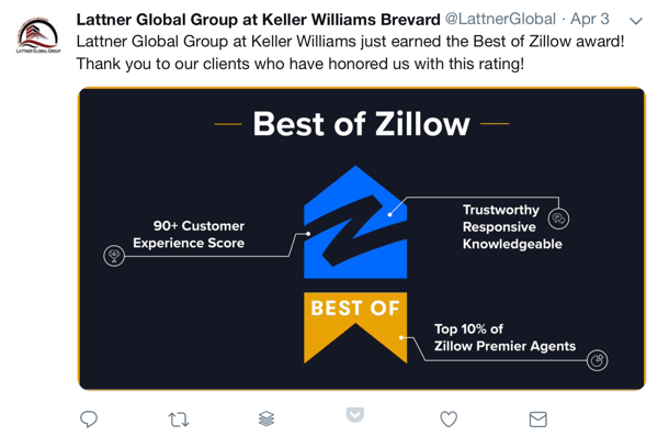 Како користити друштвени доказ у маркетингу, пример награде и социјалне захвалности клијентима компаније Латтнер Глобал Гроуп из компаније Келлер Виллиамс Бревард
