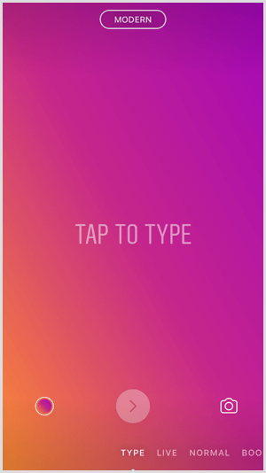 Додирните опцију Типе у Инстаграм Сториес.