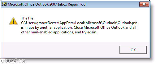 Снимак екрана - Прозор поруке поруке о поправку програма Оутлоок 2007 СцанПСТ
