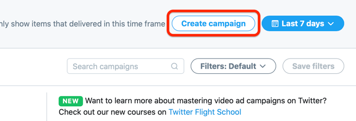 снимак екрана налога за Твиттер огласе и могућност креирања кампање