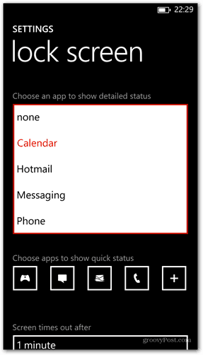 Виндовс Пхоне 8 прилагодите детаље о детаљима статуса апликације са закључаним екраном