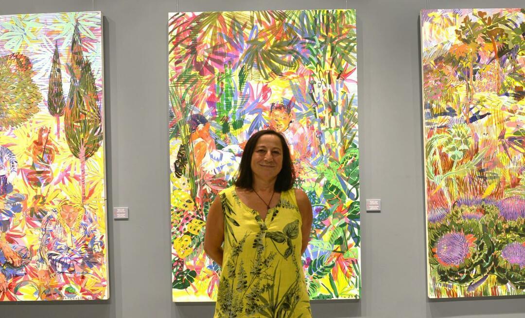 Изложба слика Зелихе Акцаоглу „Тајни вртови“ налази се у уметничкој галерији Зираат Банк Цукурамбар