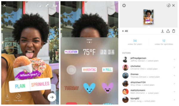 Инстаграм је представио нову интерактивну налепницу за анкету која омогућава корисницима да поставе питање и виде резултате својих пријатеља и следбеника док гласају у реалном времену. 