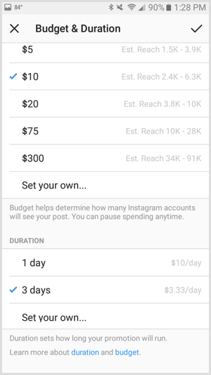 Буџет за промоцију Инстаграм огласа постављен