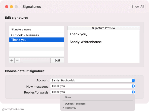 Изаберите подразумевани потпис у програму Оутлоок