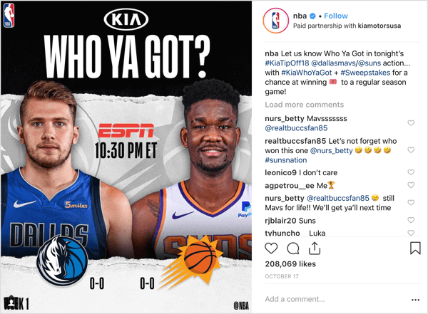 НБА се удружио са спонзором Киа Моторс како би на почетку сезоне на Инстаграму поклањао карте за игру.