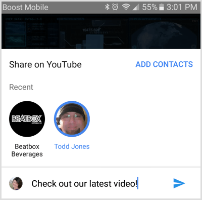 Изаберите контакт са којим ћете делити ИоуТубе видео