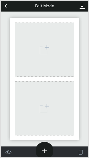 Додирните икону + у шаблону Унфолд да бисте додали садржај.