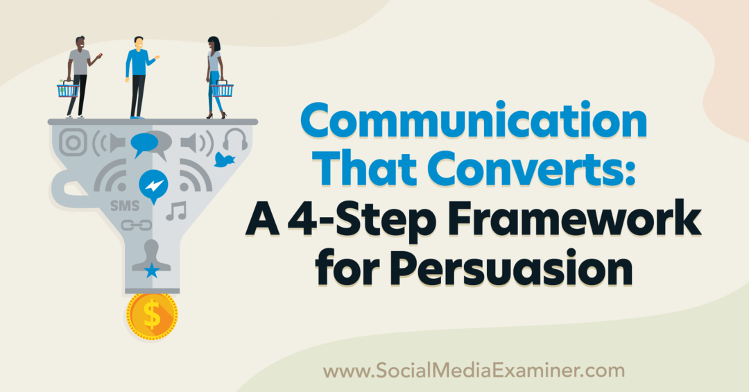 Комуникација која конвертује: Оквир за убеђивање у 4 корака који садржи увиде Пет Квин у подкасту маркетинга друштвених медија.