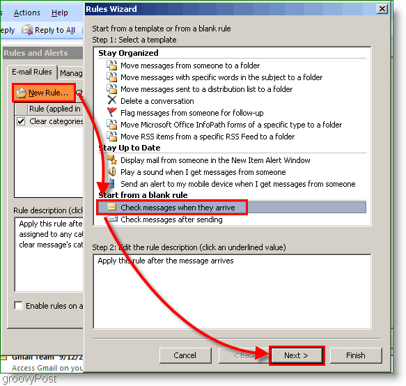 Оутлоок 2007 - Креирајте Оутлоок правило док стиже е-пошта