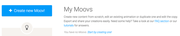 Кликните на дугме Креирај нови моов да бисте започели са Моовли-јем.