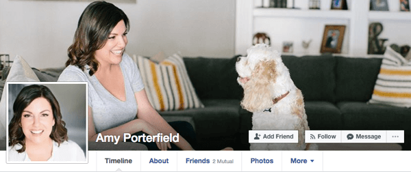Ами Портерфиелд користи неформалне слике за свој лични Фацебоок профил који би и даље функционисали у пословном контексту.