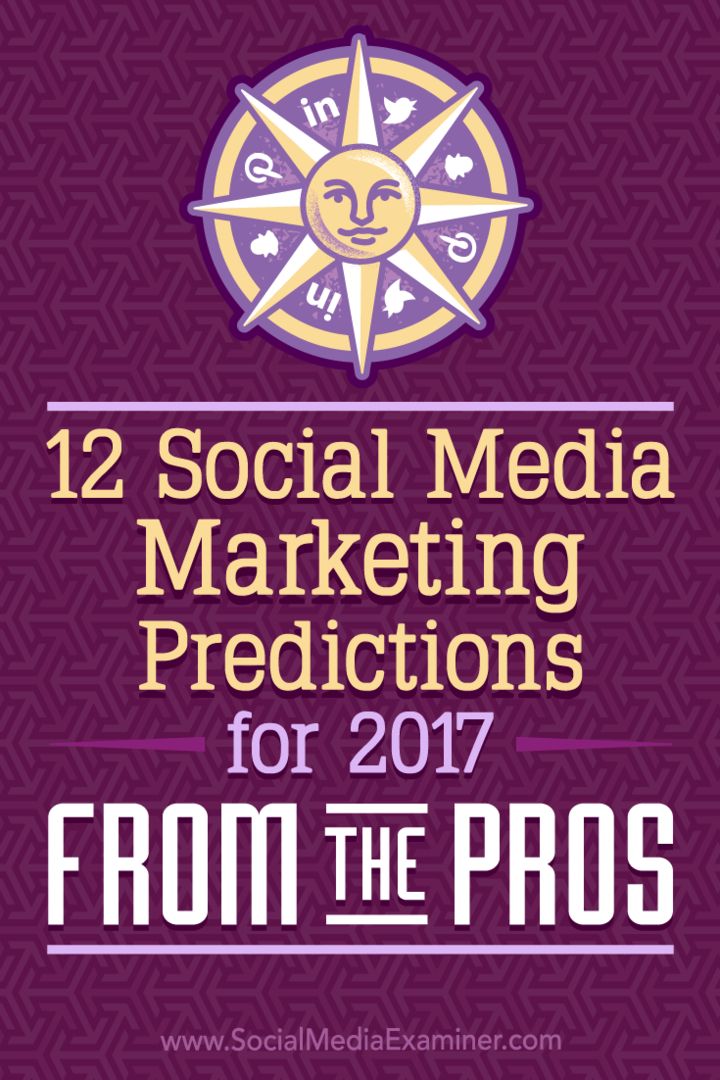 12 Предвиђања маркетинга друштвених медија за 2017. годину из предности Лиса Д. Јенкинс на испитивачу друштвених медија.
